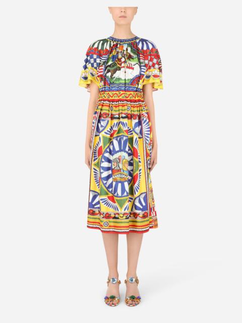Dolce & Gabbana Calf-length dress in Carretto-print silk - F6J3RTGDS12HH96D  | REVERSIBLE