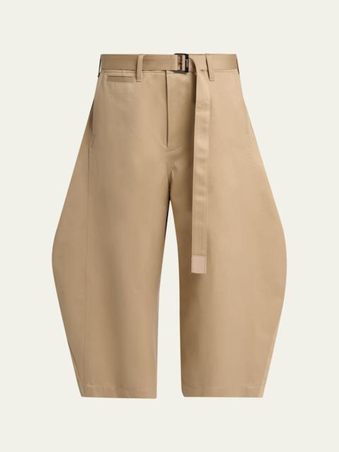 Belted Cotton Chino Barrel-Leg Crop Pants