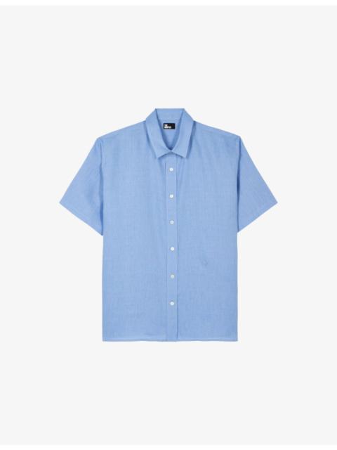 Short-Sleeved Brand-Embroidered Linen Shirt