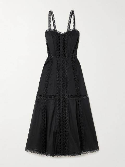 Dafelle Scalloped Guipure Lace-trimmed Cotton-blend Voile Midi Dress