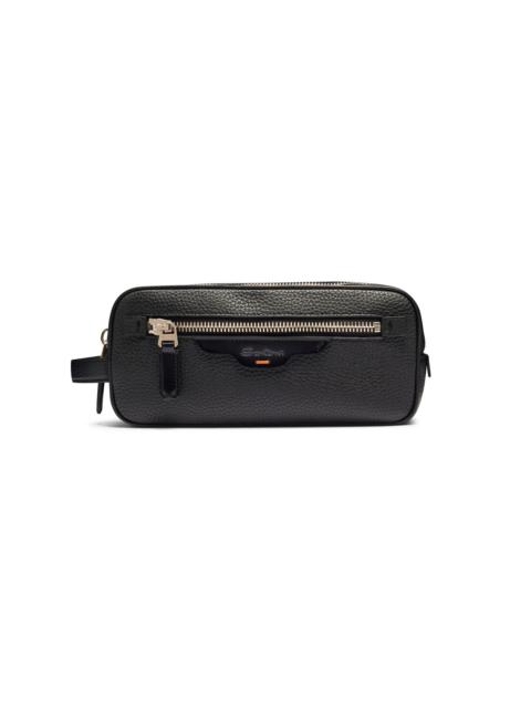 Black tumbled leather beauty case