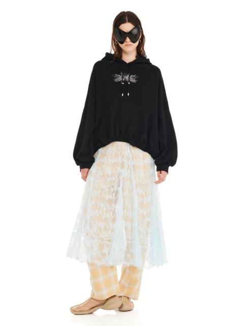 BLACK RHINESTONE GATHERED HOODIE