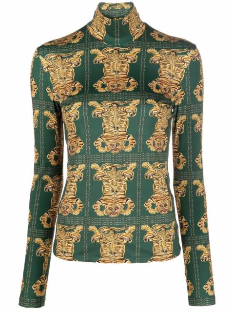tiger tile-print turtleneck top