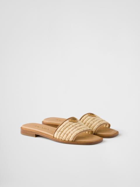 Leather slides with crochet details