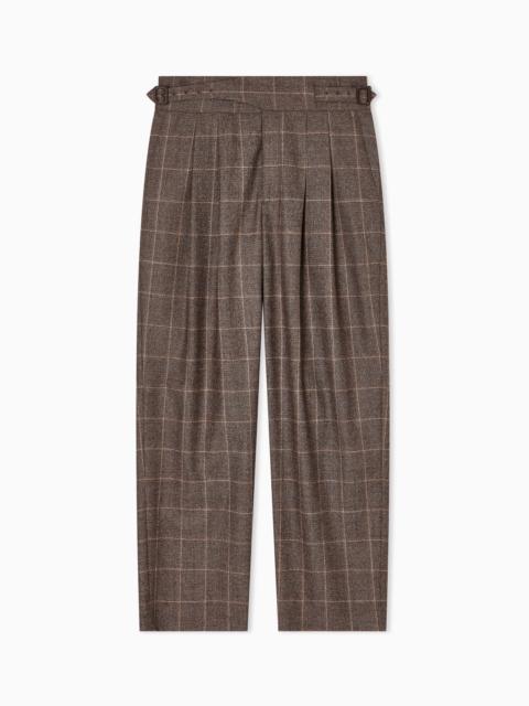 CHECK-MOTIF FLANNEL TROUSERS WITH PLEATS
