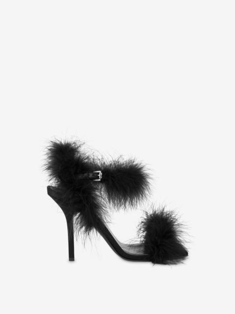 SATIN SANDALS WITH FEATHERS