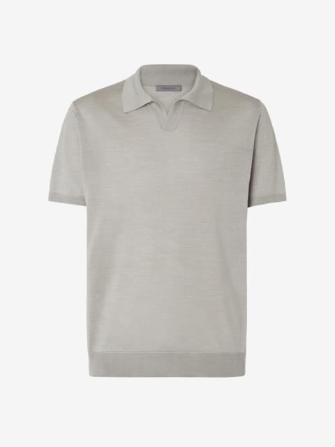 Grey buttonless pure silk polo shirt