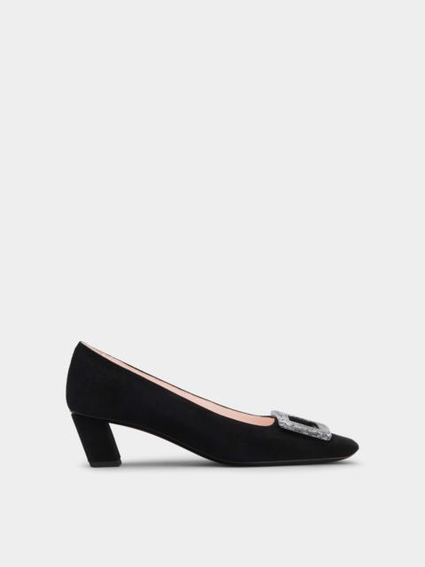 Belle Vivier Stone Buckle Pumps in Suede