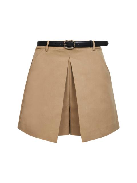 Beige cotton blend gabardine belted skort