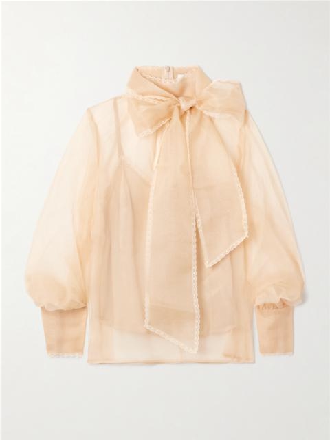 Pussy-bow Lace-trimmed Silk-organza Blouse