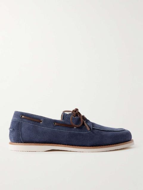 Leather-Trimmed Suede Boat Shoes