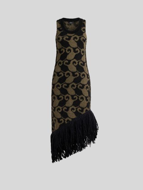 WOOL AND ALPACA JACQUARD MAXI DRESS WITH FRINGING