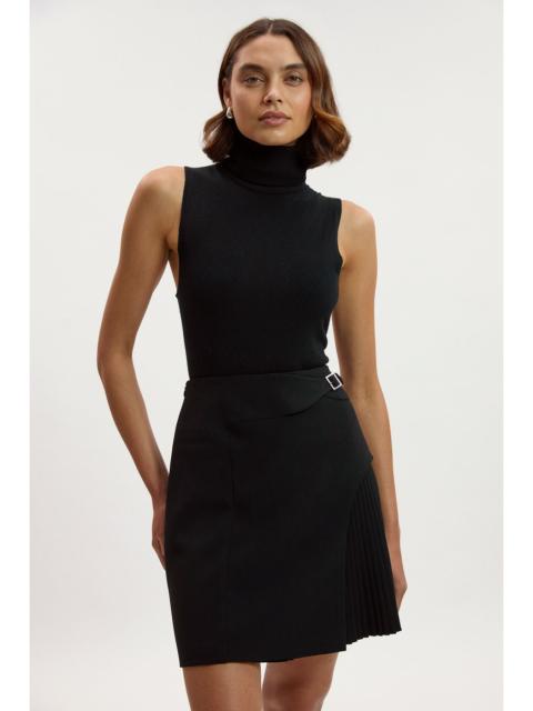 Tailored Buckle Detail Pleated Mini Skirt