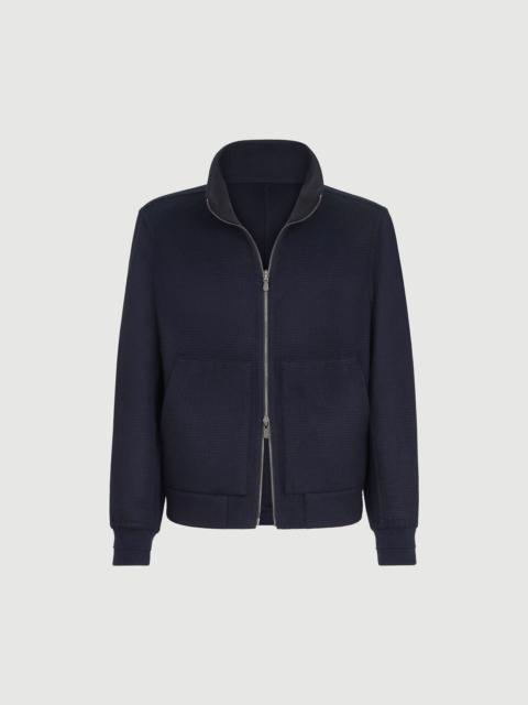 Hand-crafted reversible bomber jacket in cashmere Prince of Wales flannel double cloth