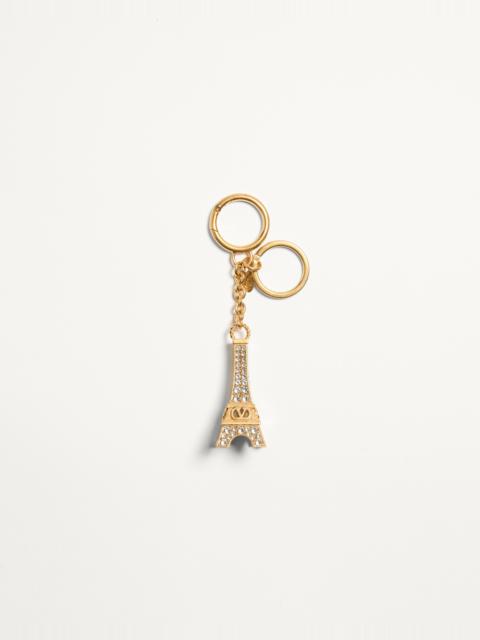 CHEZ VALENTINO BAG CHARM WITH KEY RING IN METAL, ENAMEL, AND CRYSTALS