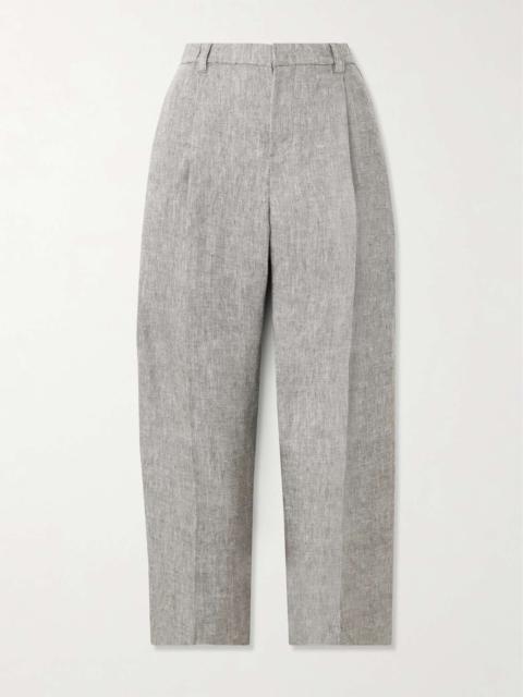 Cropped pleated hemp and linen-blend straight-leg pants Gray