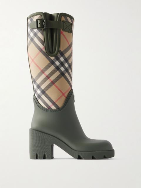 Checked canvas-trimmed TPU rain boots Army green