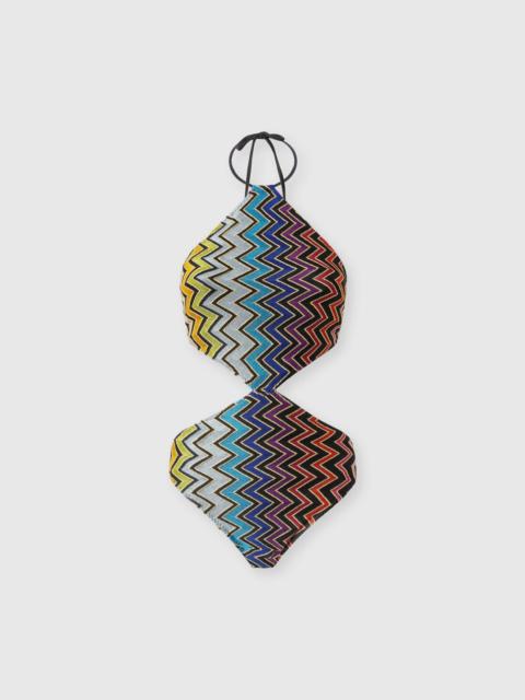 Geometric one-piece swimsuit with neck tie