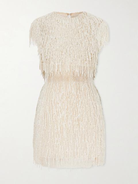 Embellished Fringed Mesh Mini Dress