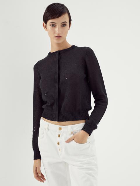 Linen and silk Diamond yarn cardigan with monili