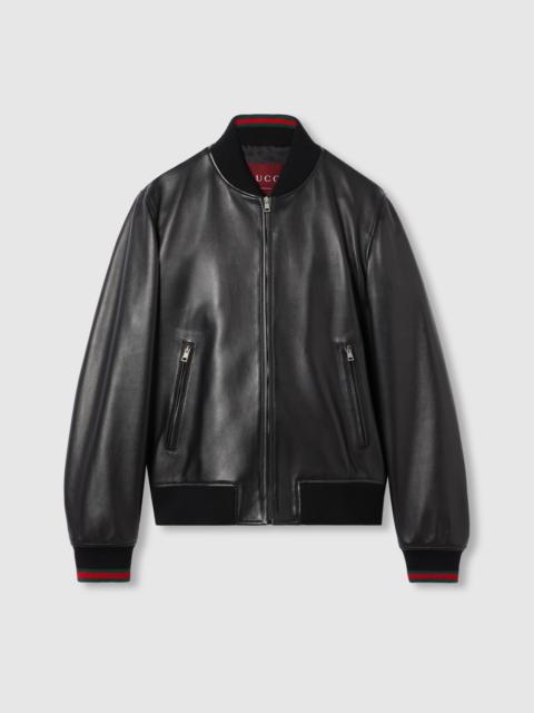Leather bomber jacket with Web