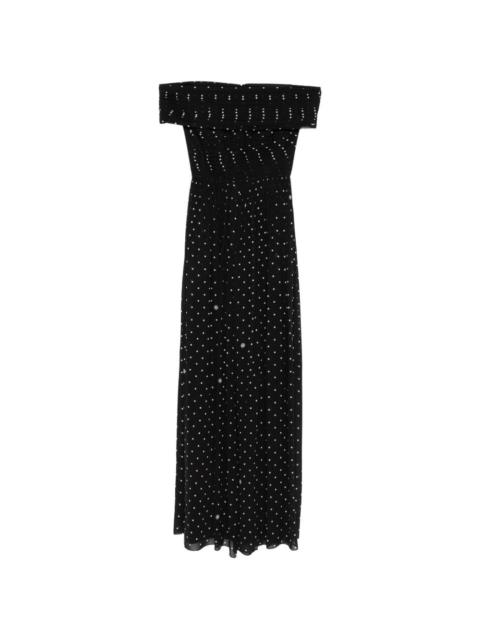 polka-dot off-shoulder maxi dress