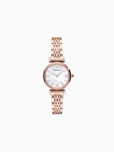 TWO-HAND ROSE GOLD-TONE STAINLESS STEEL WATCH
