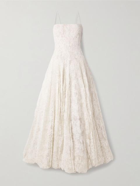 Marlow pintucked cotton-blend corded lace gown Off-white