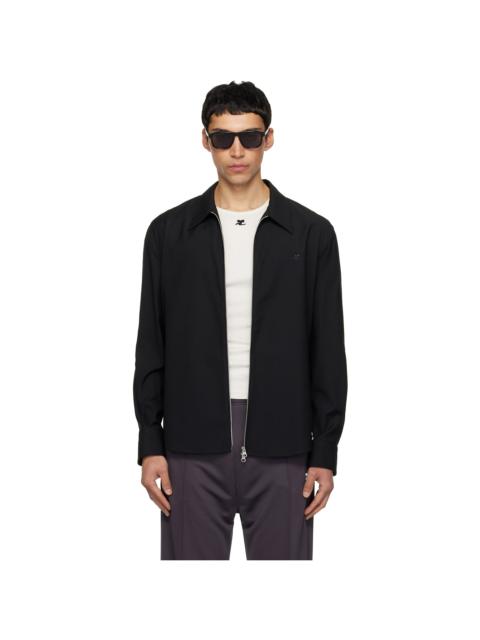 Black Zipped Twill Shirt Jacket