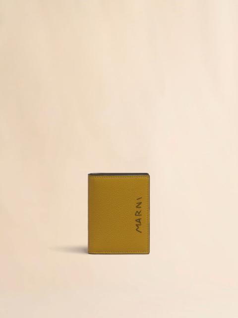 MUSTARD LEATHER BIFOLD WALLET WITH MARNI MENDING EMBROIDERY