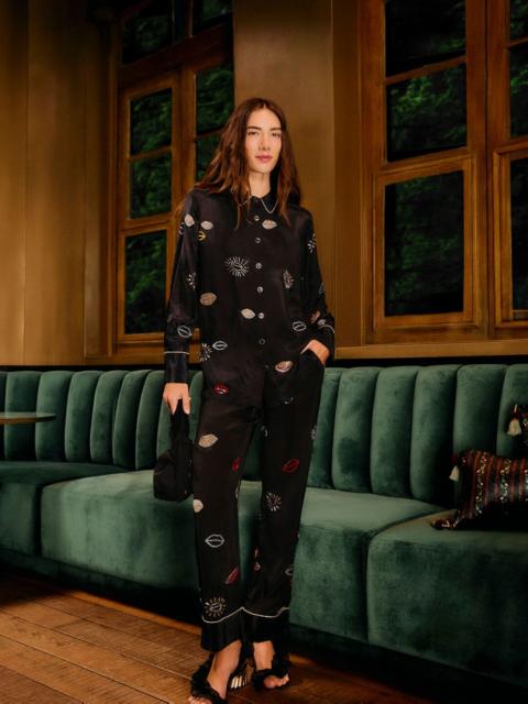 Black Beaded Kisses Side Pockets Pajama Pants