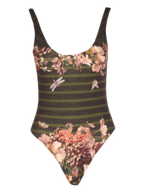 floral-print striped swimsuit