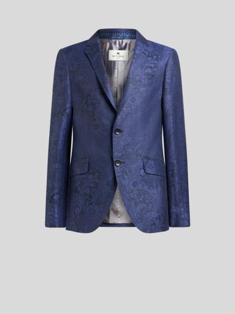 SINGLE-BREASTED LINEN AND COTTON JACQUARD JACKET WITH FLORAL PAISLEY MOTIF
