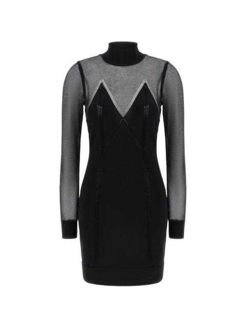 high-neck long-sleeves mini dress