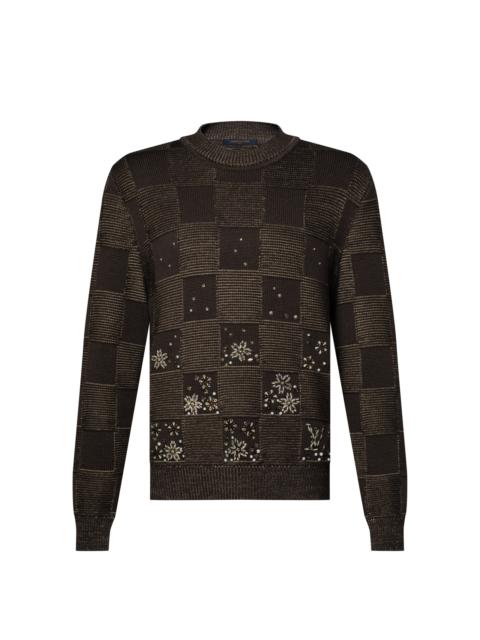 Damier Embroidered Long-Sleeved Crewneck