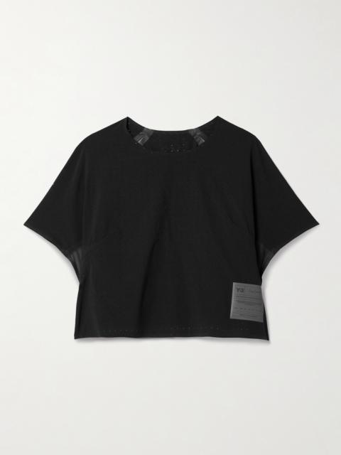 + Y-3 Cropped Appliquéd Recycled-mesh T-shirt