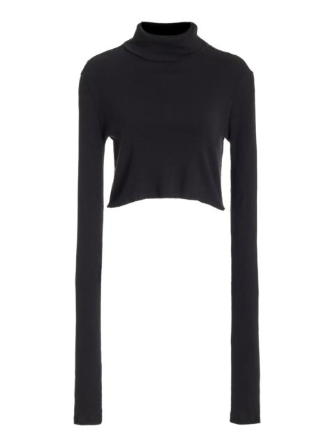 Cropped Cotton-Blend Turtleneck Top black