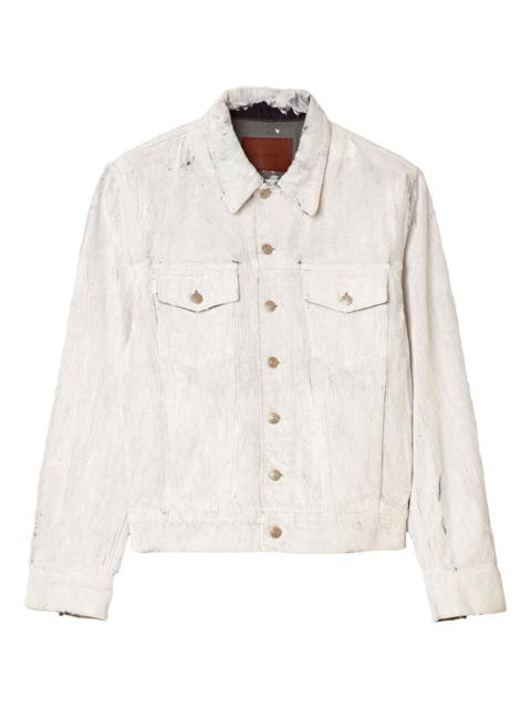 crackle-effect denim shirt jacket