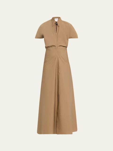 Techno Cotton Poplin Short-Sleeve Maxi Shirtdress