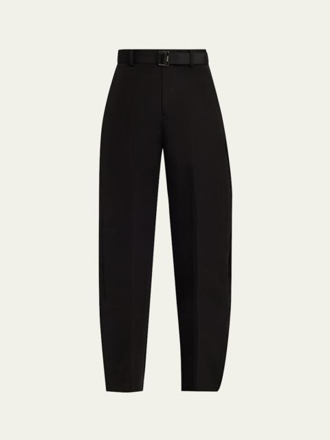Double-Faced Silk-Cotton Barrel-Leg Ankle Pants