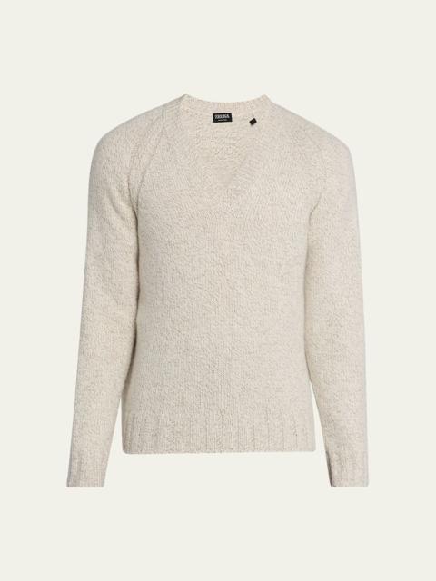 Men's Cashmere and Wool Chunky Knit V-Neck Sweater