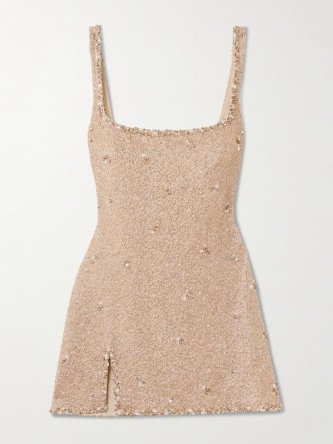 Athena Embellished Stretch-mesh Mini Dress