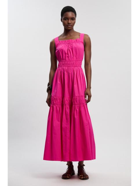Petite Shirred Cotton Tiered Woven Strappy Maxi Dress