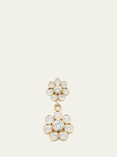 Bellis Deux Diamond Flower Drop Earring in 18K Yellow Gold, Single