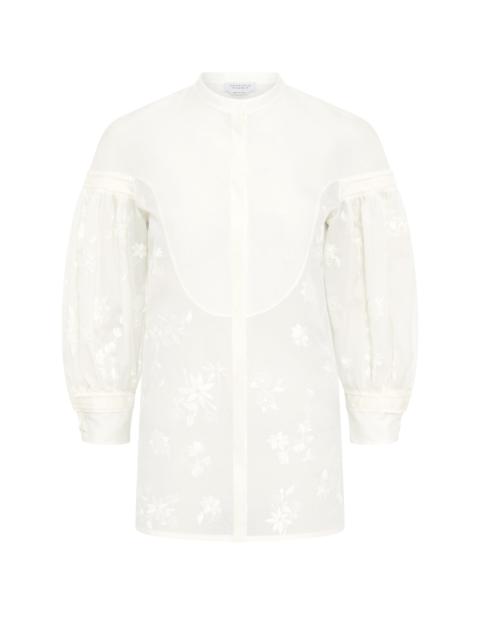 Sofia Mia's Flowers Blouse in Ivory Embroidered Silk Organza
