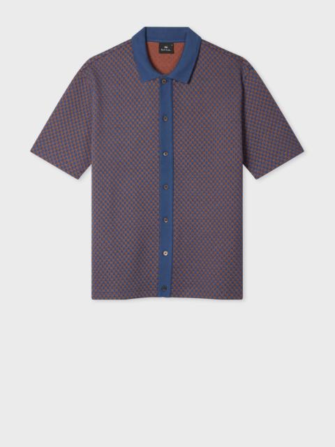 Blue Jacquard Button-Through Polo Shirt
