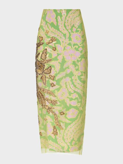 x Henry Zankov Gramercy Beaded Floral-Print Maxi Skirt