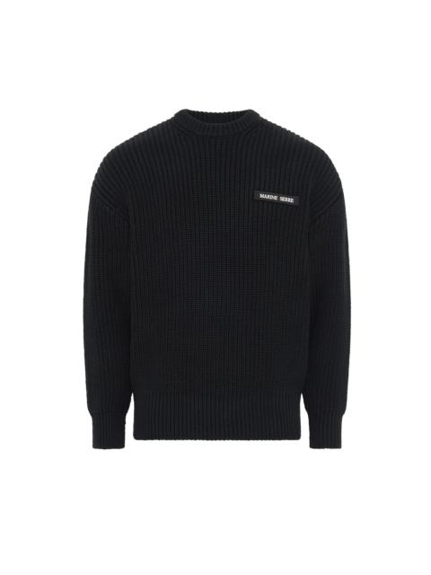 Half Cardigan Knit Crewneck Sweater