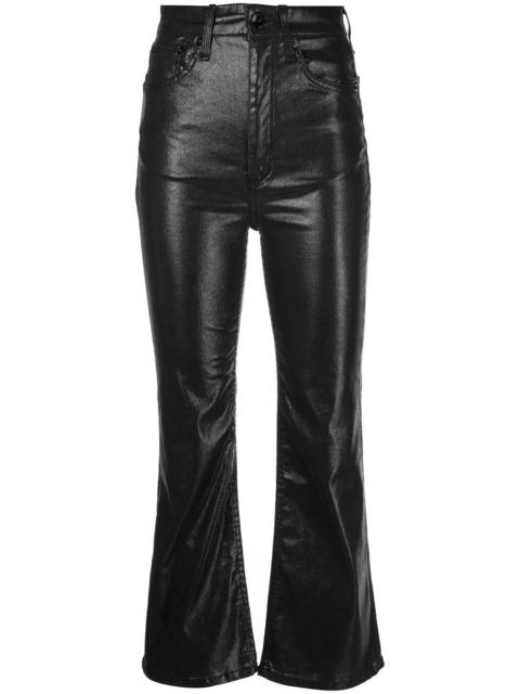coated flared cropped jeans