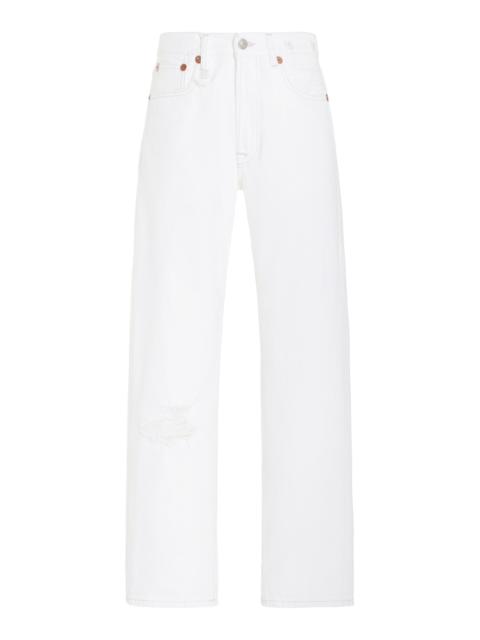 Distressed Rigid Low-Rise Boyfriend Jeans white